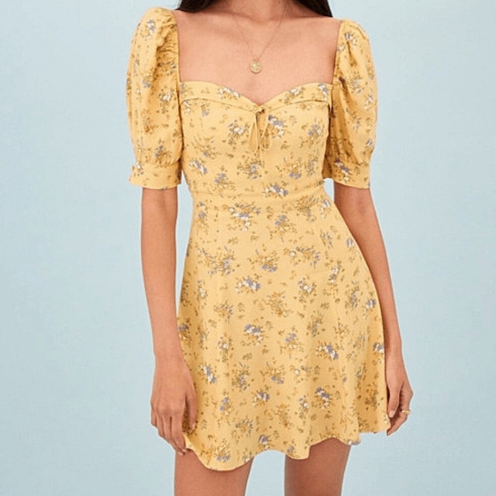 Reformation Yellow Puff Sleeve Mini Sundress